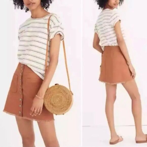 Madewell High Waist Snap Skirt Retro Patch Pockets Raw Hem Rust Brown - Picture 1 of 9